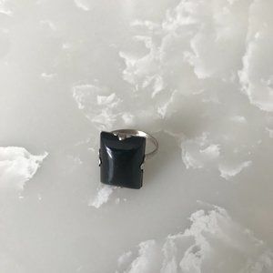 Vintage 1920s (est) sterling silver with black stone ring *imperfect*